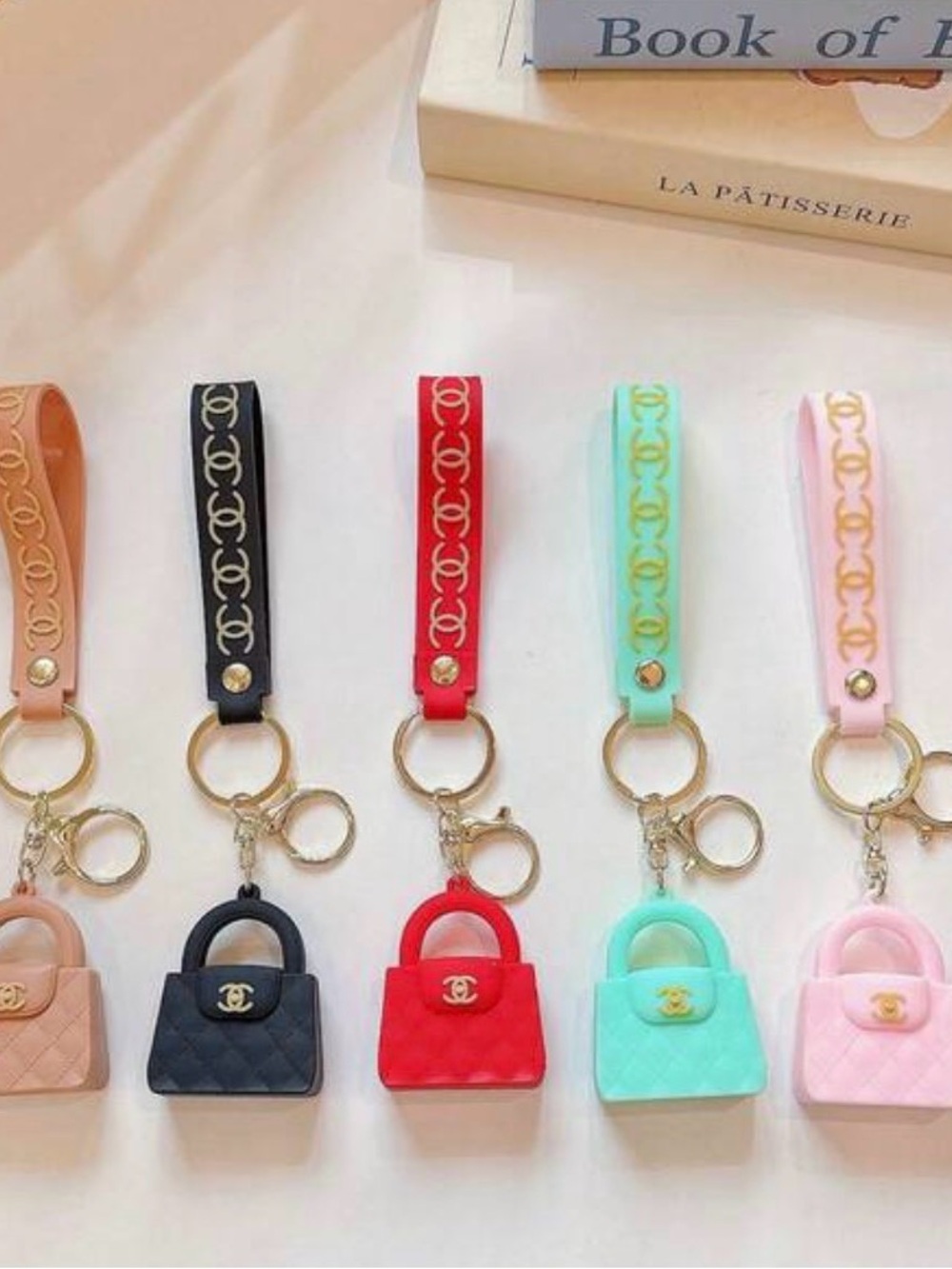 Mini Quilted Purse Keychain with Bracelet Strap - Multiple Colors
